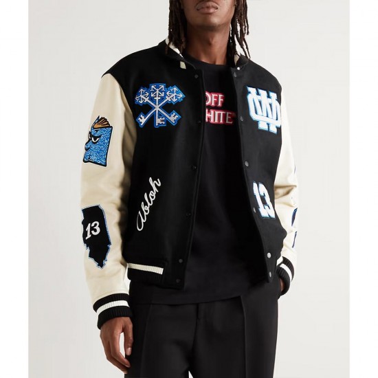 Off-White Appliqued Felt and Varsity Jacket