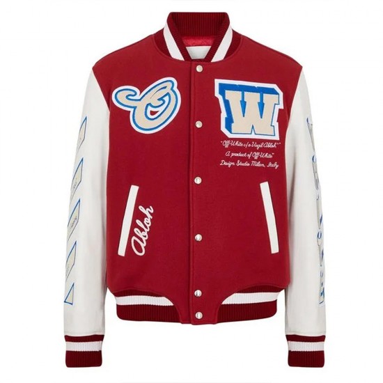 On The Go Red Wool and Leather Varsity Jacket