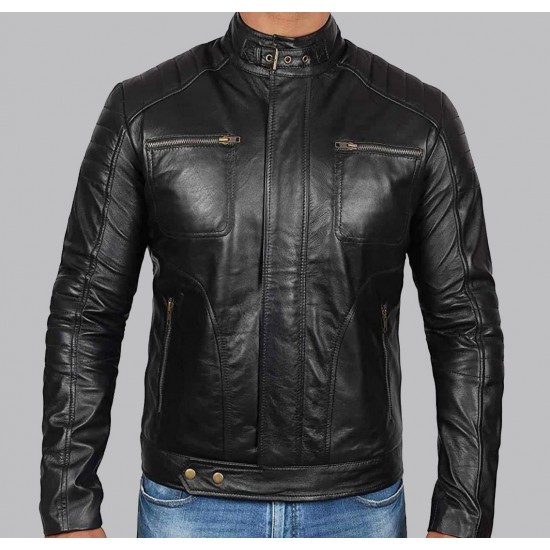 Oregon Black Leather Mens Cafe Racer Jacket