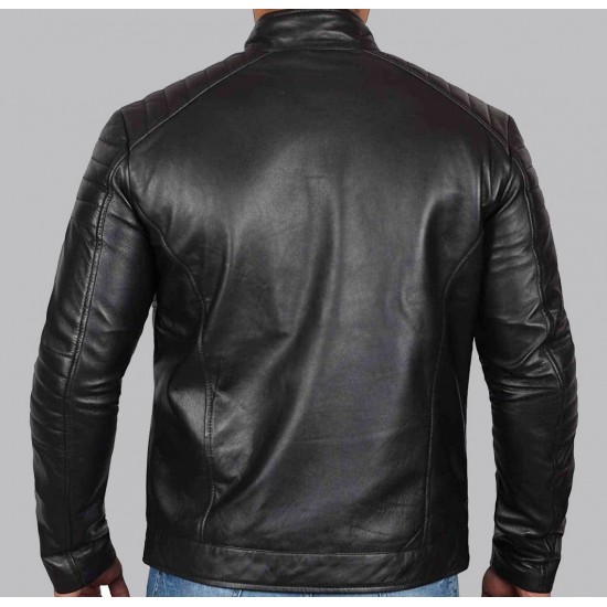 Oregon Black Leather Mens Cafe Racer Jacket