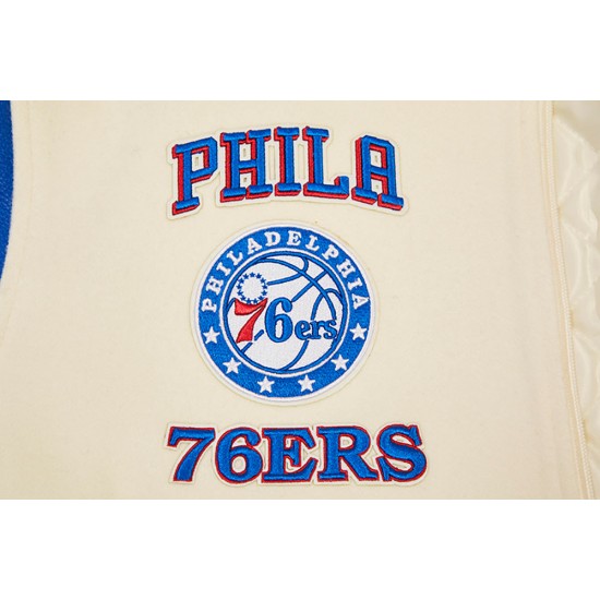 Philadelphia 76ers Retro Classic Off White Wool Varsity Jacket