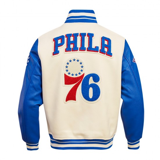 Philadelphia 76ers Retro Classic Off White Wool Varsity Jacket