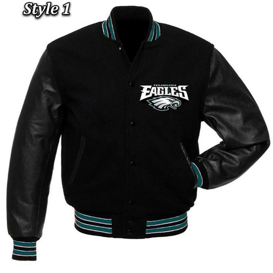 Philadelphia Eagles Black Wool and Leather Jacket