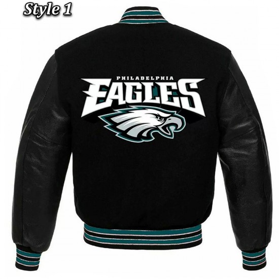 Philadelphia Eagles Black Wool and Leather Jacket