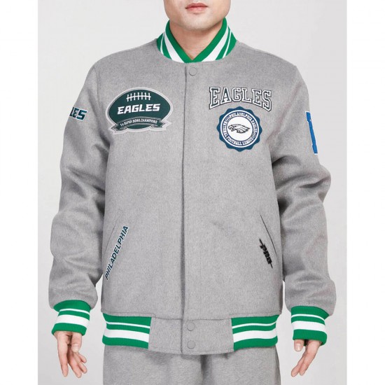 Philadelphia Eagles Heather Grey Varsity Wool Jacket