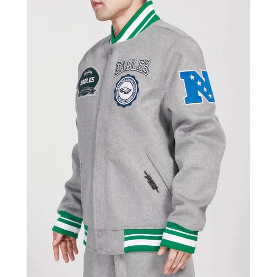 Philadelphia Eagles Heather Grey Varsity Wool Jacket