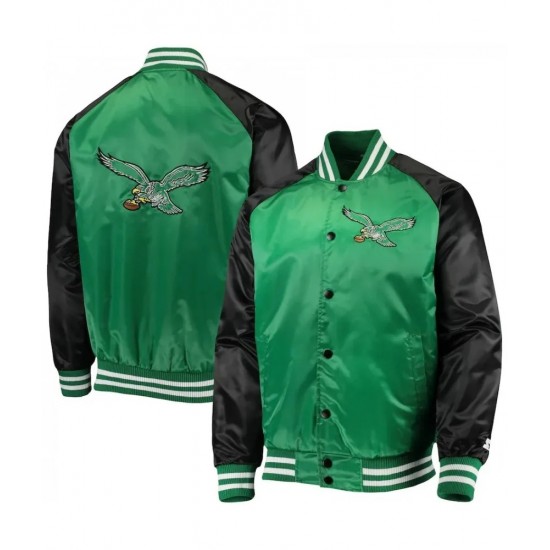 Philadelphia Eagles Lead Off Satin Varsity Jacket