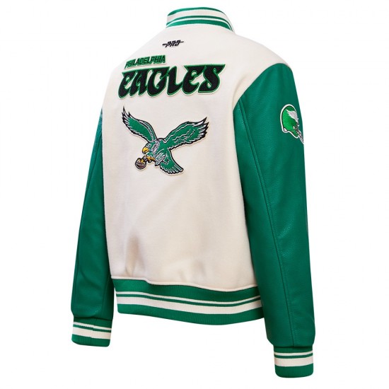 Philadelphia Eagles Retro Classic Cream And Green Varsity Jacket