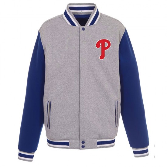 Philadelphia Phillies Gray and Royal Varsity Wool Jacket