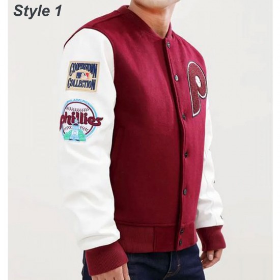 Philadelphia Phillies Letterman Burgundy and White Jacket