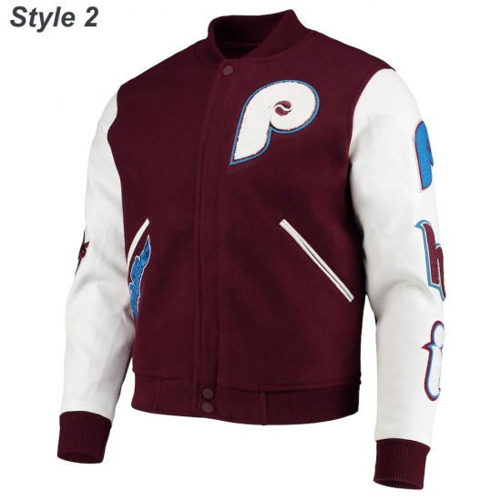 Philadelphia Phillies Letterman Burgundy and White Jacket