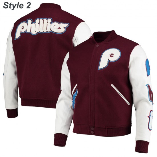 Philadelphia Phillies Letterman Burgundy and White Jacket