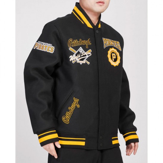 Pittsburgh Pirates Crest Emblem Black Varsity Wool Jacket