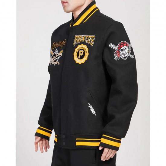 Pittsburgh Pirates Crest Emblem Black Varsity Wool Jacket