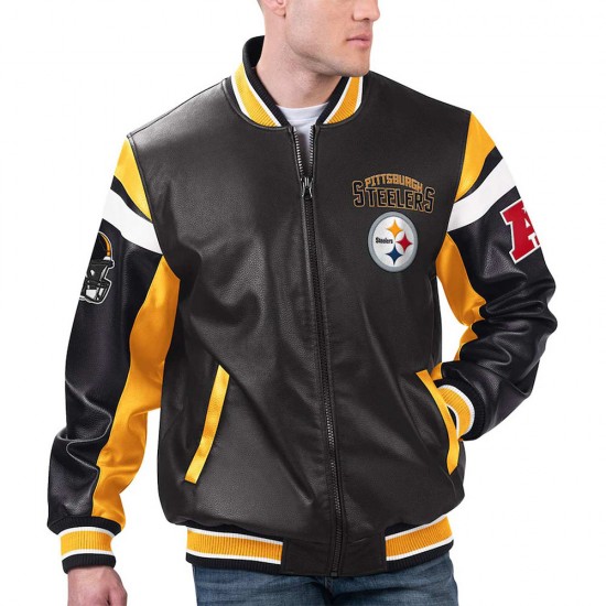 Pittsburgh Steelers Black Varsity Full-Zip Leather Jacket