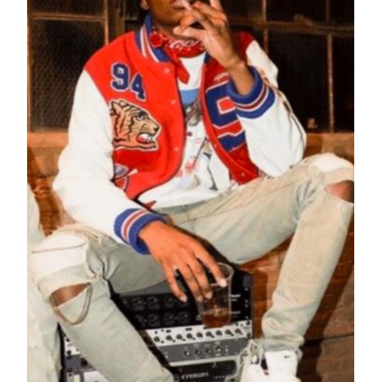 Playboi Carti Supreme Tiger Letterman Red and White Jacket