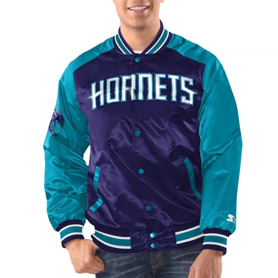 Purple/Teal Charlotte Hornets Renegade Varsity Satin Jacket