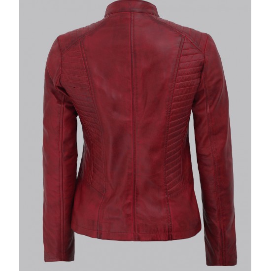 Rachel Womens Maroon Slim Fit Leather Jacket