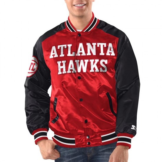 Red/Black Atlanta Hawks Renegade Varsity Satin Jacket