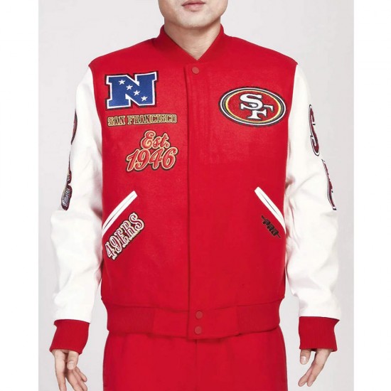 San Francisco 49ers Animal Patches Red Varsity Jacket