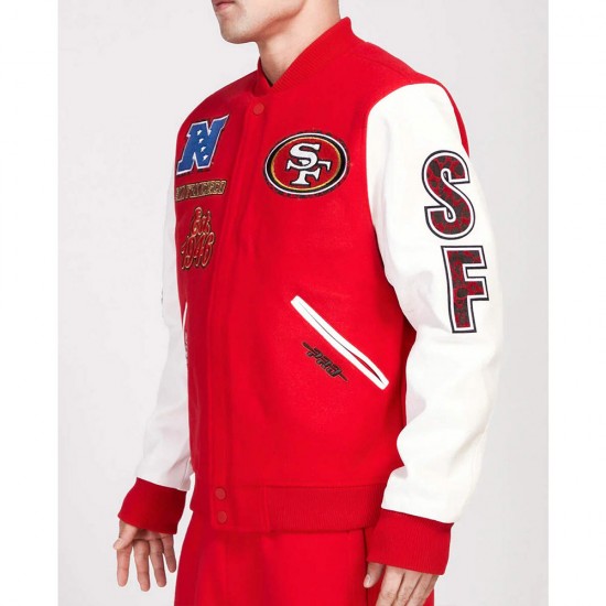 San Francisco 49ers Animal Patches Red Varsity Jacket