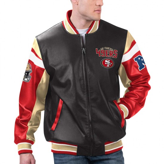 San Francisco 49ers Black Varsity Full-Zip Leather Jacket