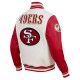 San Francisco 49ers Off White Wool And Red Leather Varsity Jacket