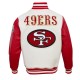 San Francisco 49ers Off White Wool And Red Leather Varsity Jacket