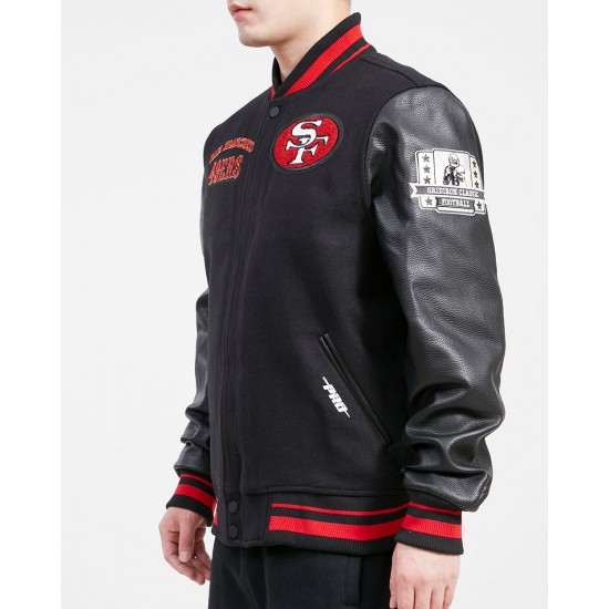 San Francisco 49ers Retro Classic Black Wool Varsity Jacket