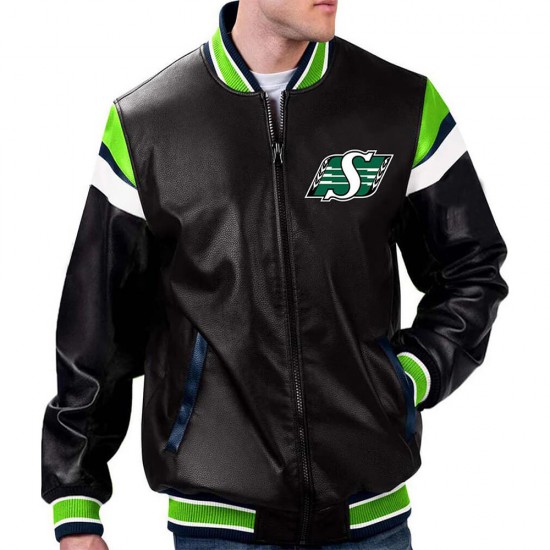 Saskatchewan Roughriders Black Varsity Full-Zip Leather Jacket