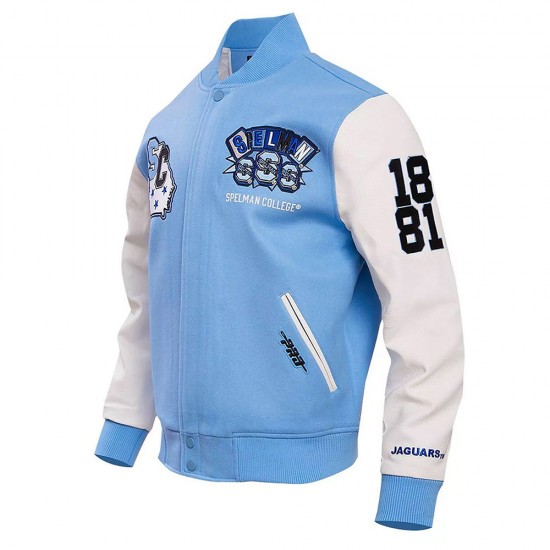 Spelman College Jaguars Homecoming Light Blue and White Wool Varsity Jacket