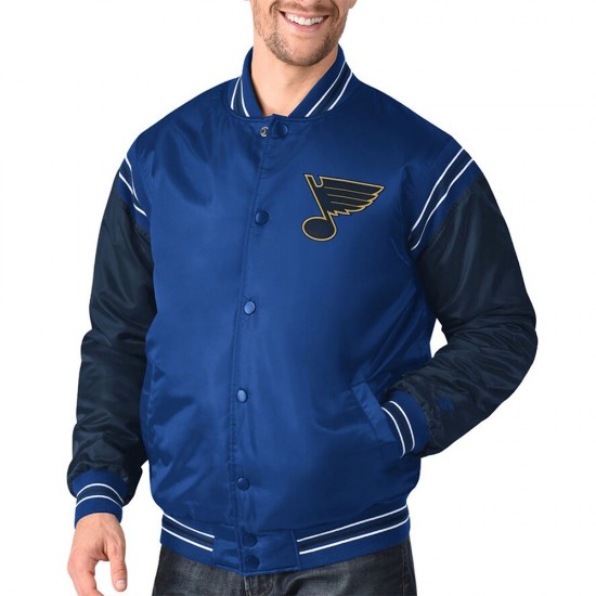 St. Louis Blues Enforcer Blue/Navy Varsity Satin Jacket