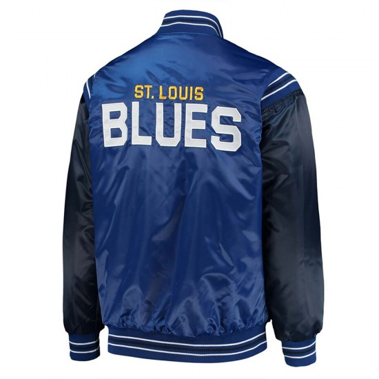 St. Louis Blues Enforcer Blue/Navy Varsity Satin Jacket