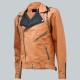 Tan and Black Draped Leather Jacket for Men