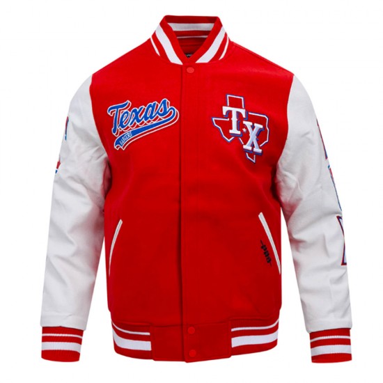 Texas Rangers Script Tail Classic Rib Varsity Jacket