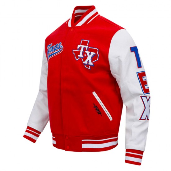 Texas Rangers Script Tail Classic Rib Varsity Jacket