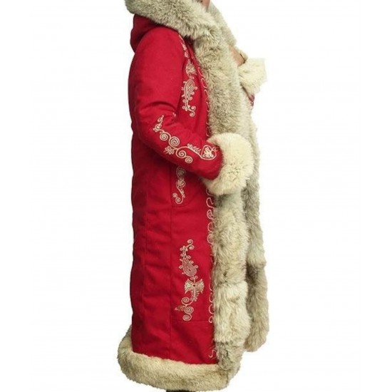 The Christmas Chronicles 2 Mrs. Claus Red Hooded Fur Collar Coat