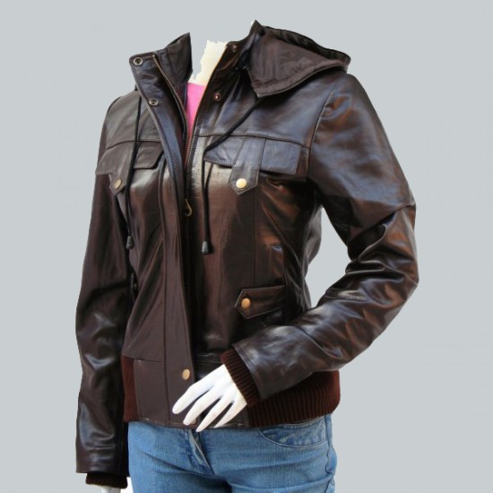 Top Class Brown Womens Leather Bomber Jacket