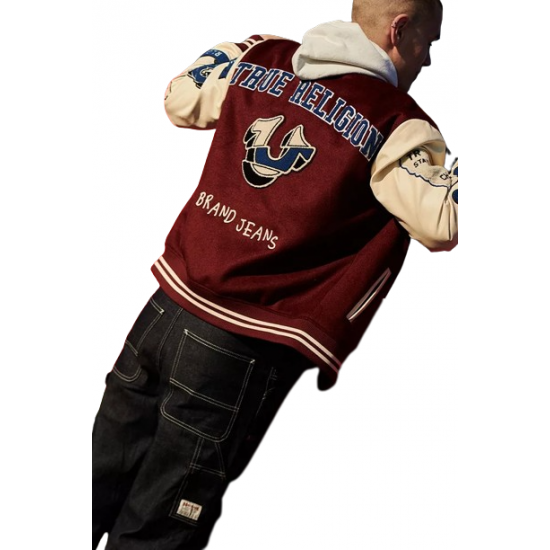 True Religion Maroon Varsity Jacket