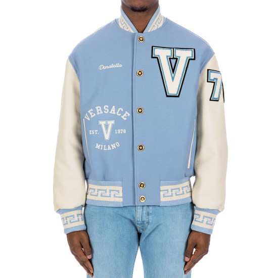 V Felted-Wool and Leather Varsity Jacket