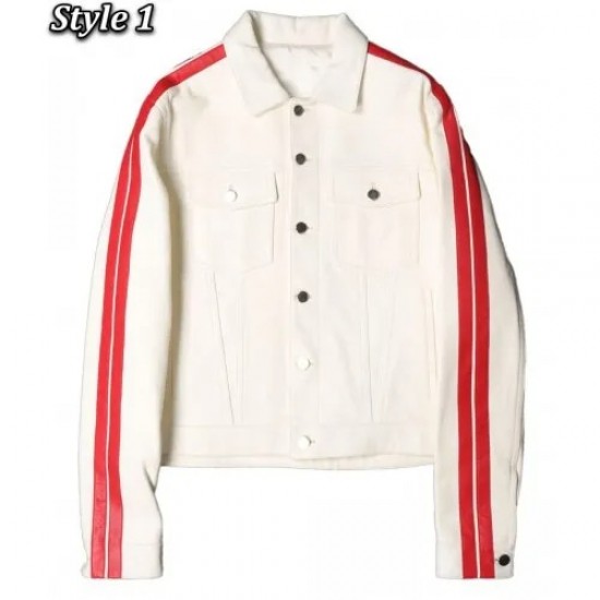 V Sample Striped Genuine Leather Jacket