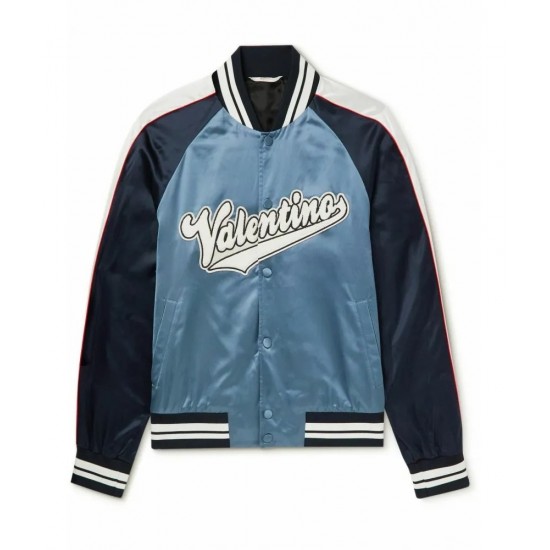 Valentino Blue Satin Bomber Jacket