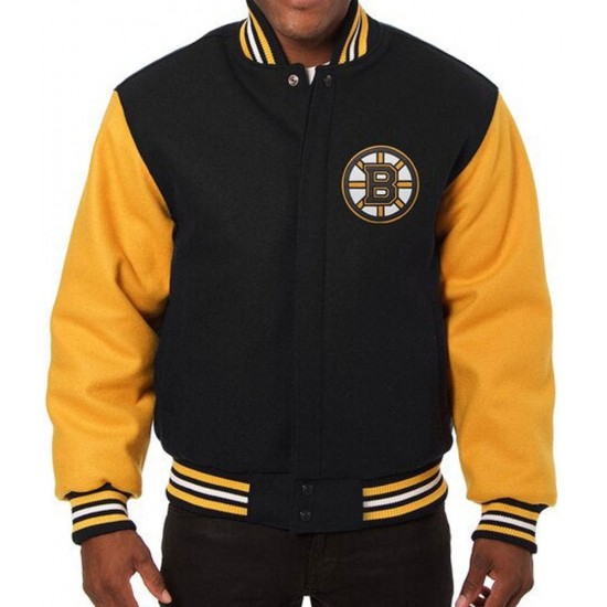 Varsity Boston Bruins Black and Yellow Wool Jacket