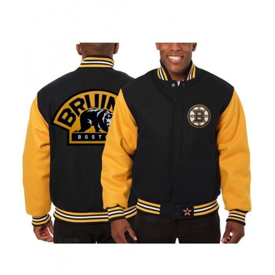 Varsity Boston Bruins Black and Yellow Wool Jacket