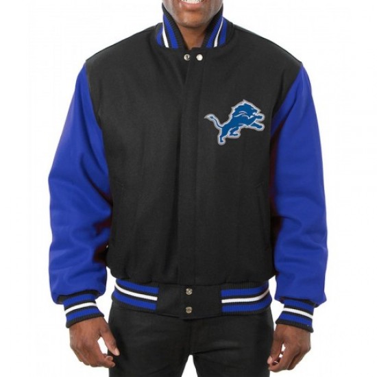 Varsity Detroit Lions Royal Blue and Black Wool Jacket