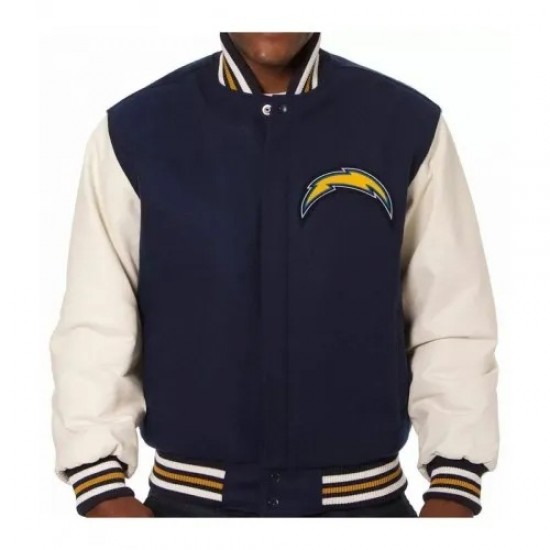 Varsity LA Chargers Navy and White Wool/Leather Jacket