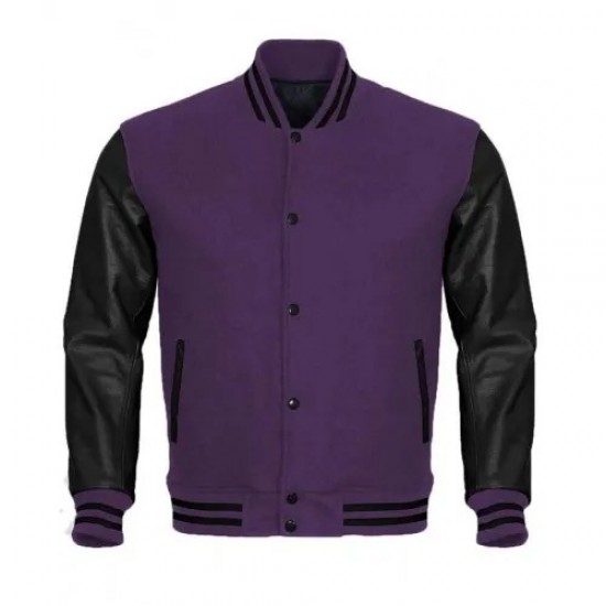 Varsity Letterman Black and Purple Jacket