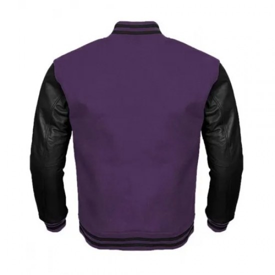 Varsity Letterman Black and Purple Jacket