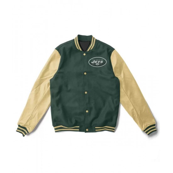 Varsity NY Jets Green and Cream Wool/Leather Jacket