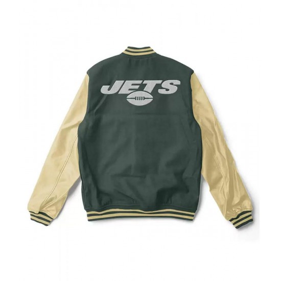 Varsity NY Jets Green and Cream Wool/Leather Jacket